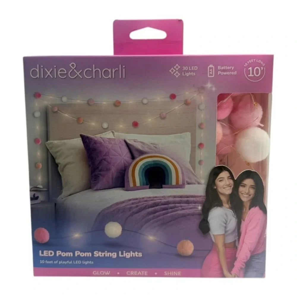 Dixie & Charli LED Pom Pom String Lights 10ft 30 LEDs Battery Powered Bin Deal